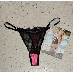Schwarz-pinker Spitzenslip